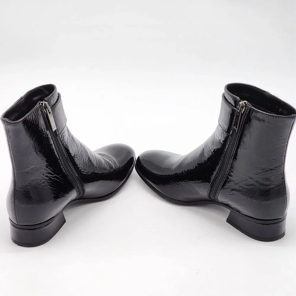 Aquatalia Lupita Sleek Patent Leather Buckle Ankle Boot Booties Black Size 6
